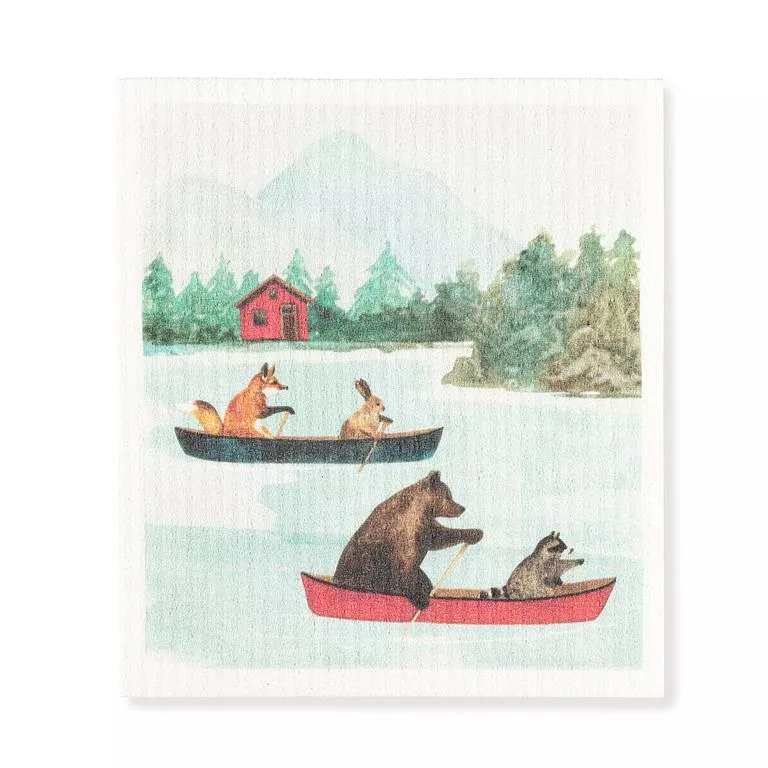 Animals in Canoe Dishcloth 6.75x7.5"L