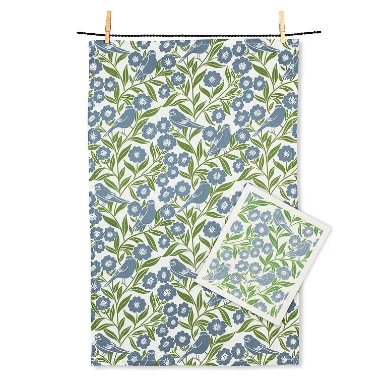 Birds & Leaves Dishcloth & Kitchen Towel Set