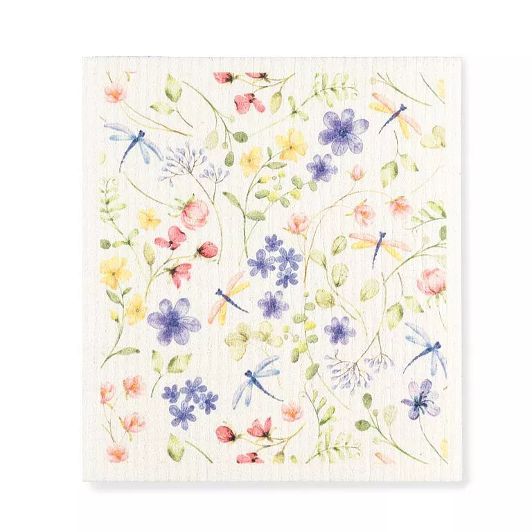 Dragonfly & Floral Dishcloth 6.75x7.5"L