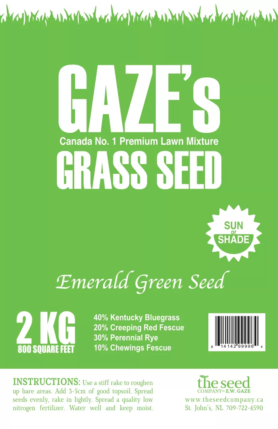 Gaze's Grass Seed - Emerald Green 2kg (800sqft)