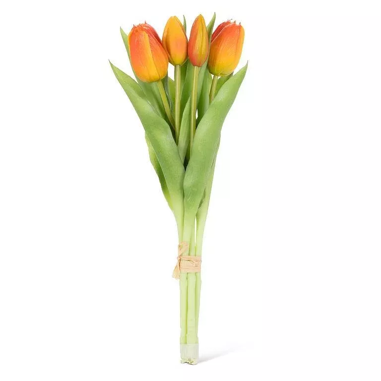 Lifelike 5 Stem Tulip Bunch Orange