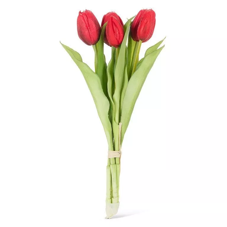 Lifelike 5 Stem Tulip Bunch Red