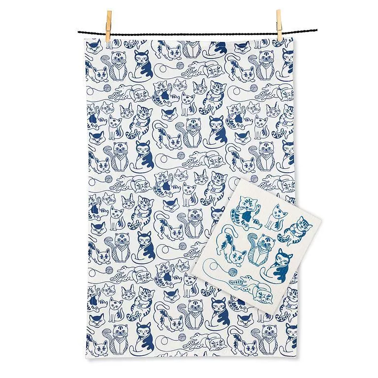 Playful Cats Dishcloth & Kitchen Towel Set