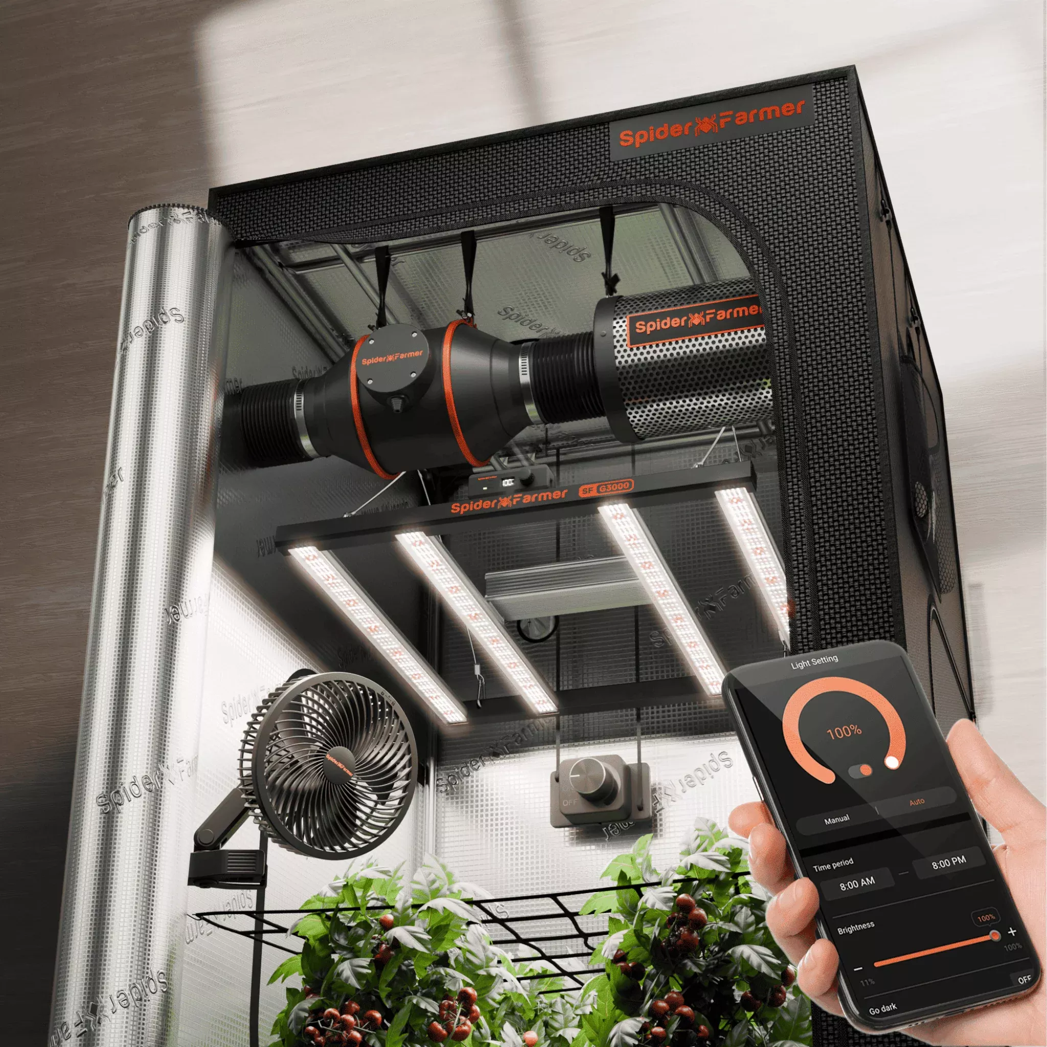 Spider Farmer - 3x3 Complete Grow Tent Kit – G3000 LED & Ventilation System