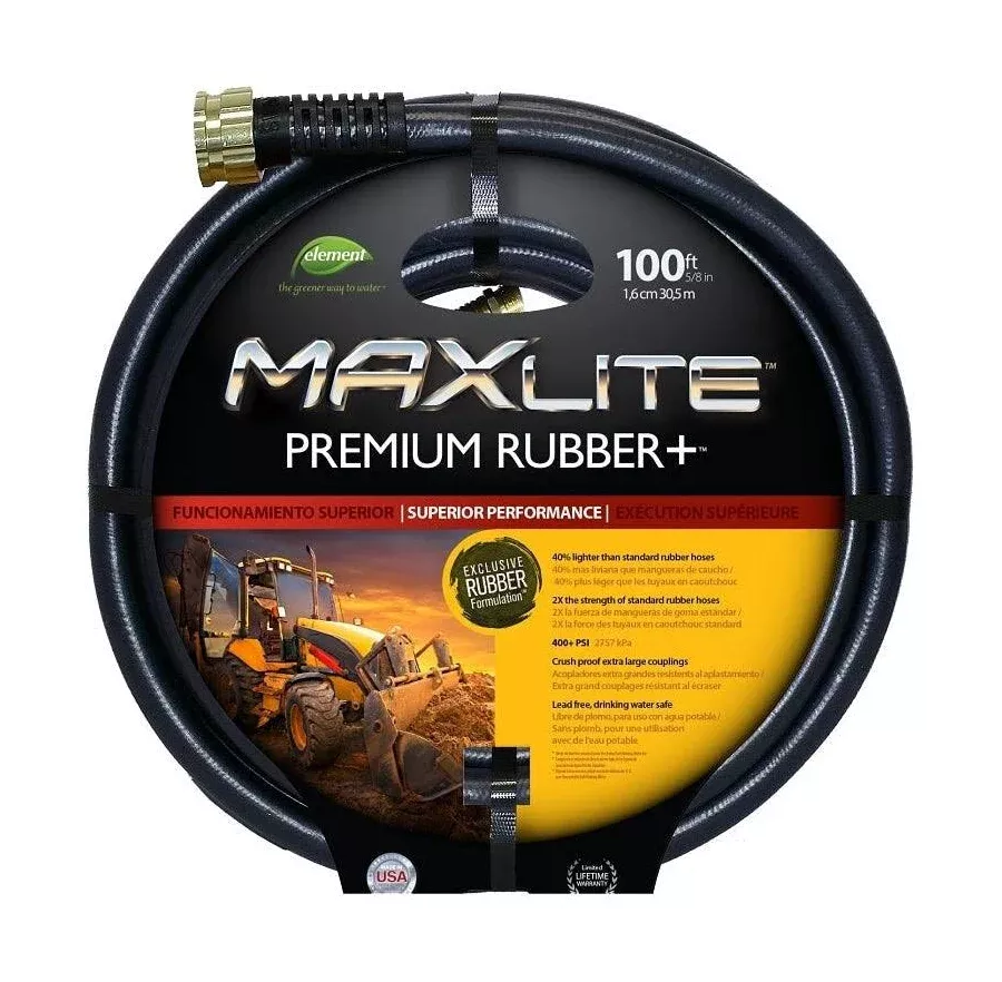 Swan Element MAXLite 5/8 in. x 100 ft. Rubber Garden Hose - Black