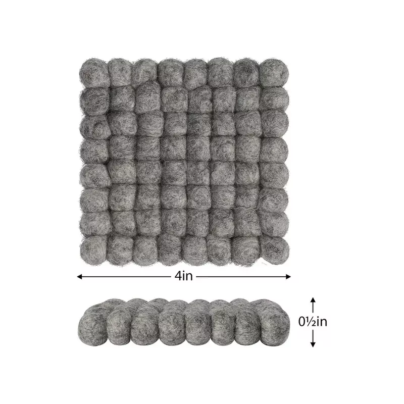 Torre & Tagus Felt Ball 8" Square Trivet Light Grey
