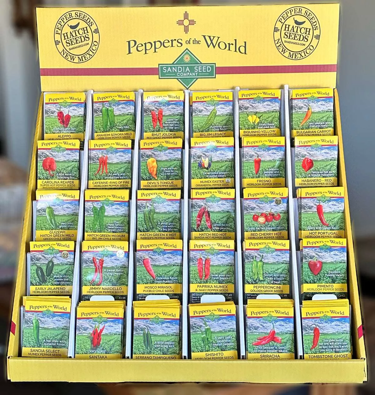Wholesale Pepper Seed Assortment - 30 Varieties - 6 each - WITH Counter-top display.
